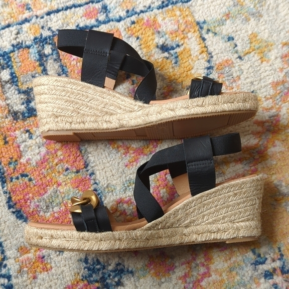 Maypol Leather Chunky Chain Strappy Open Toe Espadrille Wedge Sandals Black 40 - Picture 6 of 15